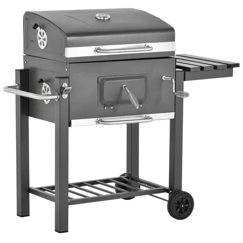 Outsunny Freestanding Charcoal BBQ Grill Portable Cooking Smoker Outdoor  Camp Picnic Barbecue Cooker w/ Wheels and Storage Shelves