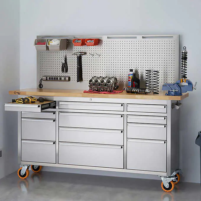 TRINITY PRO 72" Stainless Steel Workbench with Pegboard