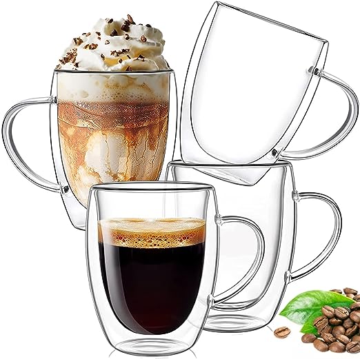 2pcs 12oz Clear Glass Coffee Mugs Hot Drinks Latte Cappuccino