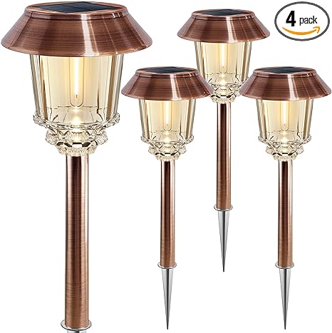XMCOSY+ Solar Lights Outside - 4 Pack Pathway Lights Outdoor Waterproof IP65, Auto On/Off 10-40 LM Dimmable Landscape Lighting for Yard Lawn Driveway Walkway Sidewalk (Warm White)