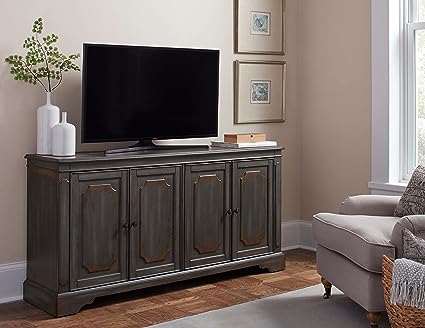 Martin Furniture 72" Heirloom TV Console, Entertainment Stand, Wood Accent Cabinet, Fully Assembled, Stormy Gray