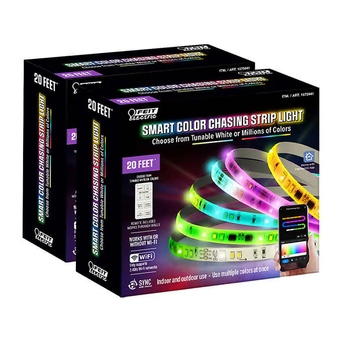 Feit Electric 20’ Smart Color Chasing Strip Light 2-pack