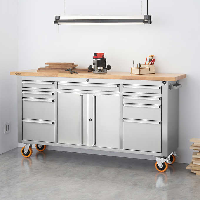PRO 72" Stainless Steel Rolling Workbench with Adjustable-Height Top