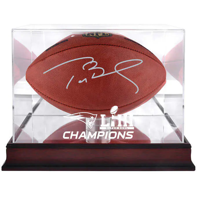 Tom Brady New England Patriots Autographed “The Duke” Football with Mahogany Base Super Bowl LIII Champions Football Display Case - Fanatics Authenticated