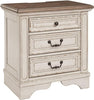 Signature Design by Ashley Realyn French Country 3 Drawer Nightstand with Electrical Outlets & USB Ports, Chipped White