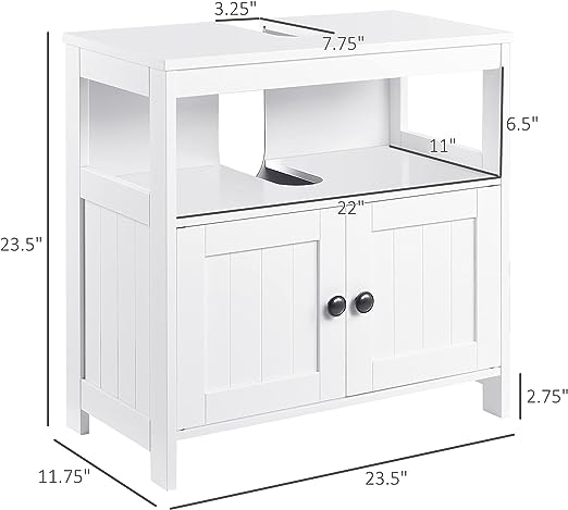kleankin Pedestal Sink Storage Cabinet, Under Sink Cabinet with Double Doors, Bathroom Vanity Cabinet with Shelves, White