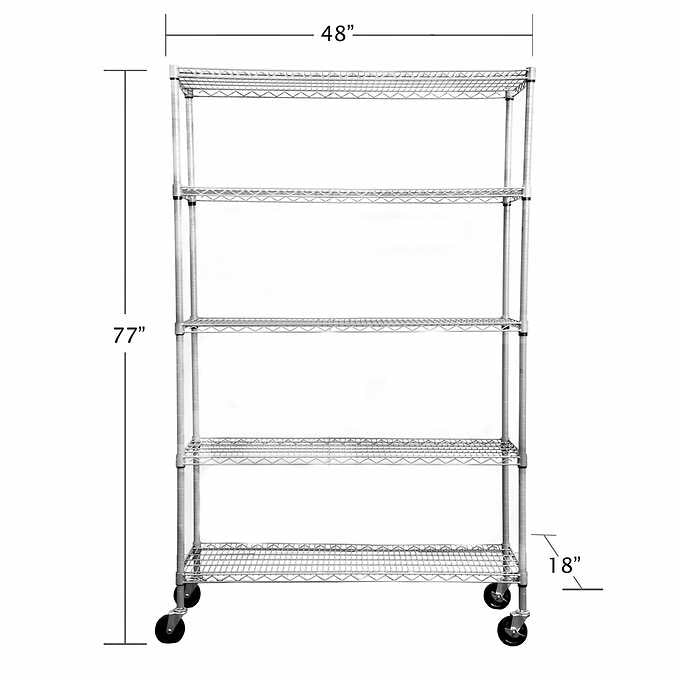 TRINITY 5-Tier Outdoor Wire Shelving Rack with Wheels, 48" x 18" x 72" NSF, Gray Color