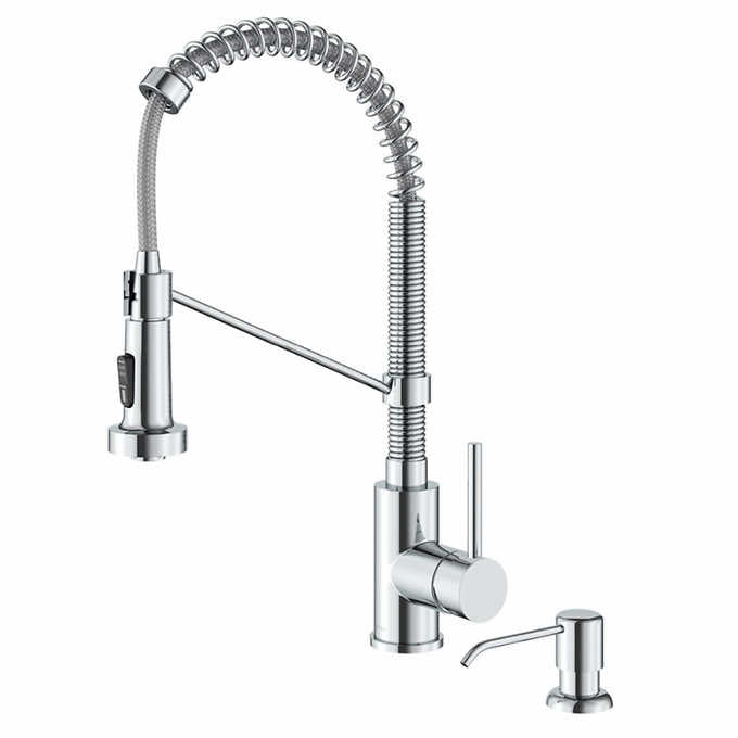 KRAUS 18" Pull-Down Commercial Kitchen Faucet with Matching Soap Dispenser