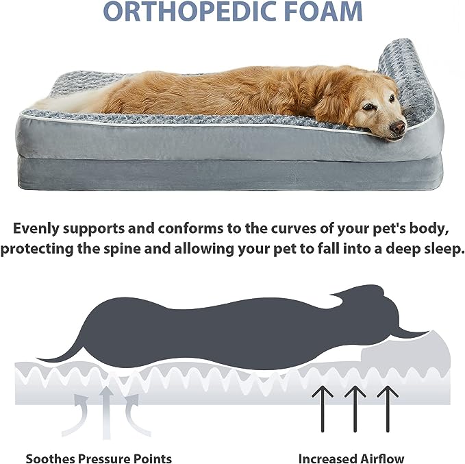 BFPETHOME Large Orthopedic Bed for Large Dogs-Big Waterproof Sofa Dog Bed with Removable Washable Cover, Large Dog Bed with Waterproof Lining and Nonskid Bottom, Pet Couch Bed for Large Dogs.