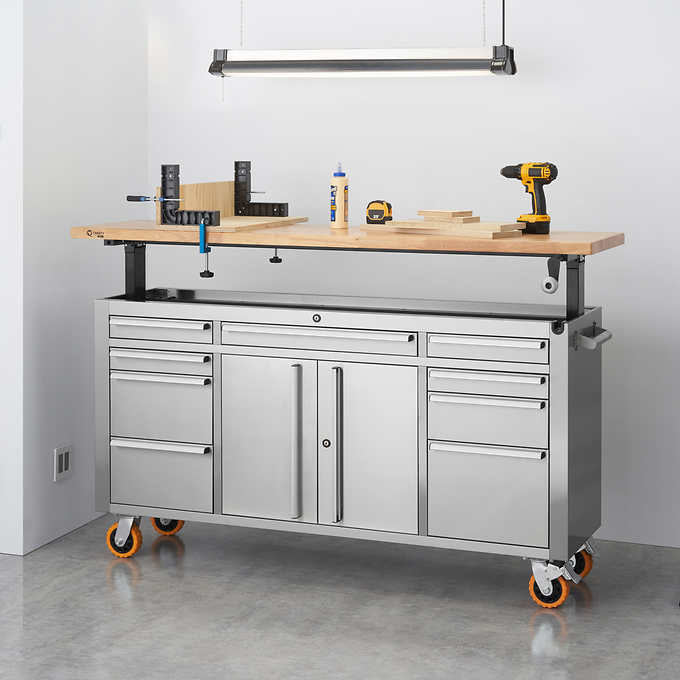 PRO 72" Stainless Steel Rolling Workbench with Adjustable-Height Top