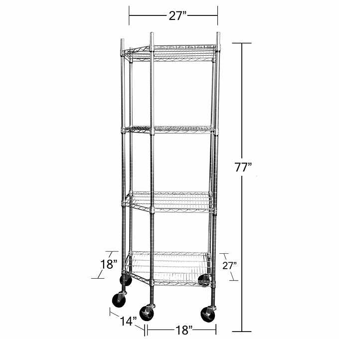 EcoStorage 4-Tier Corner Wire Shelving Rack with Wheels, 18" D, NSF, Chrome Color