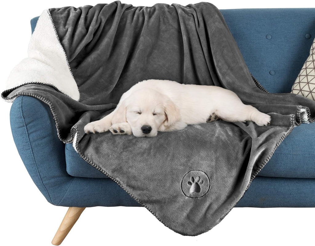 PETMAKER Waterproof Pet Blanket - 50x60-Inch Reversible Sherpa Fleece Throw Protects Couches, Cars, and Beds from Spills, Stains, and Fur