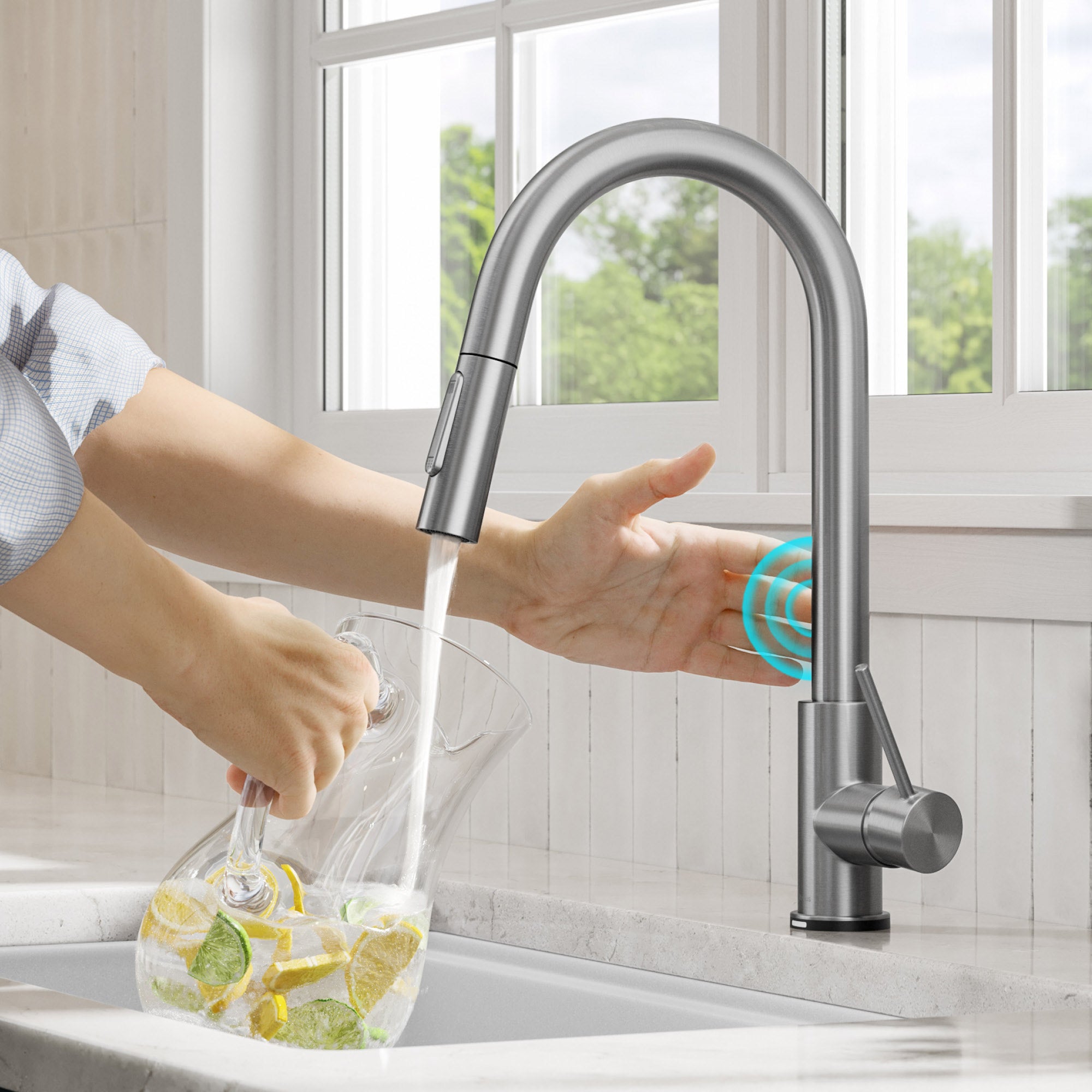 Contemporary Single-Handle Touch Kitchen Sink Faucet with Pull down Sprayer