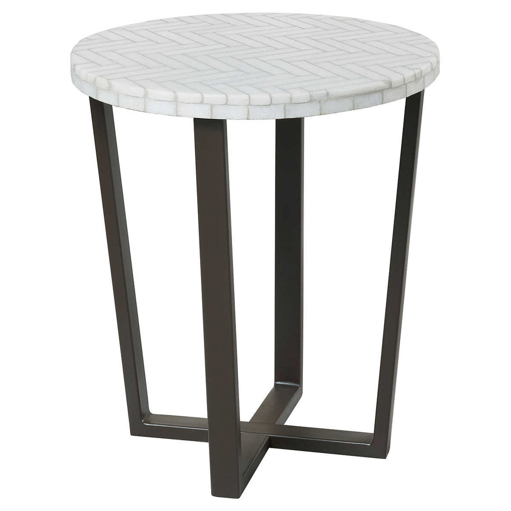 White Marble Mosaic & Metal Outdoor Accent Table