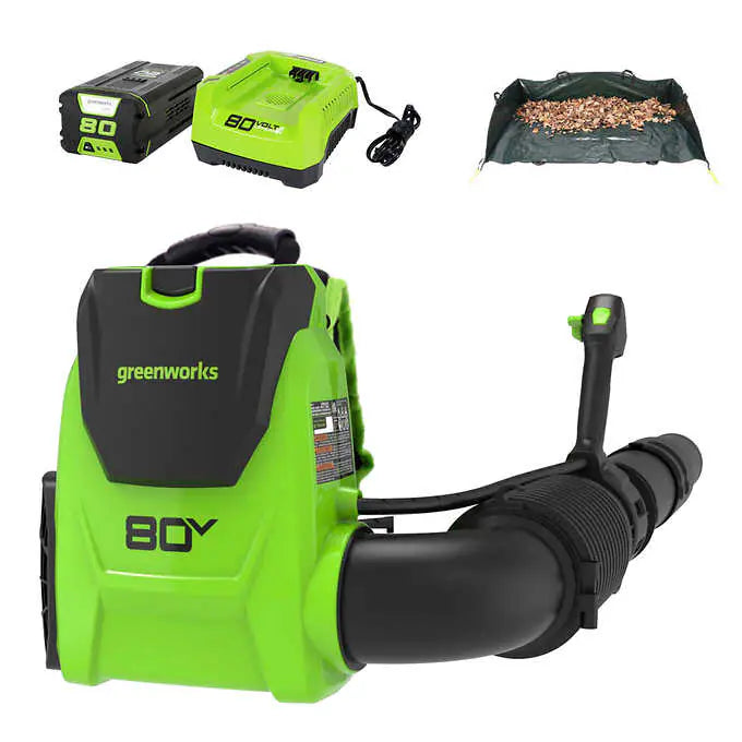 Greenworks 780CFM Backpack Blower with 4Ah Battery, Rapid Charger, and Leaf Hauler