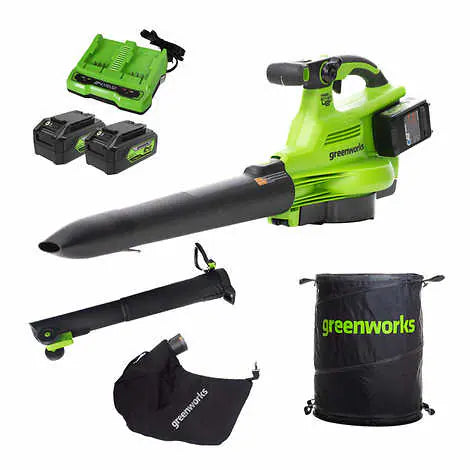 Greenworks 24V Blower/Vacuum with 2, 5Ah Batteries and Dual Port Charger