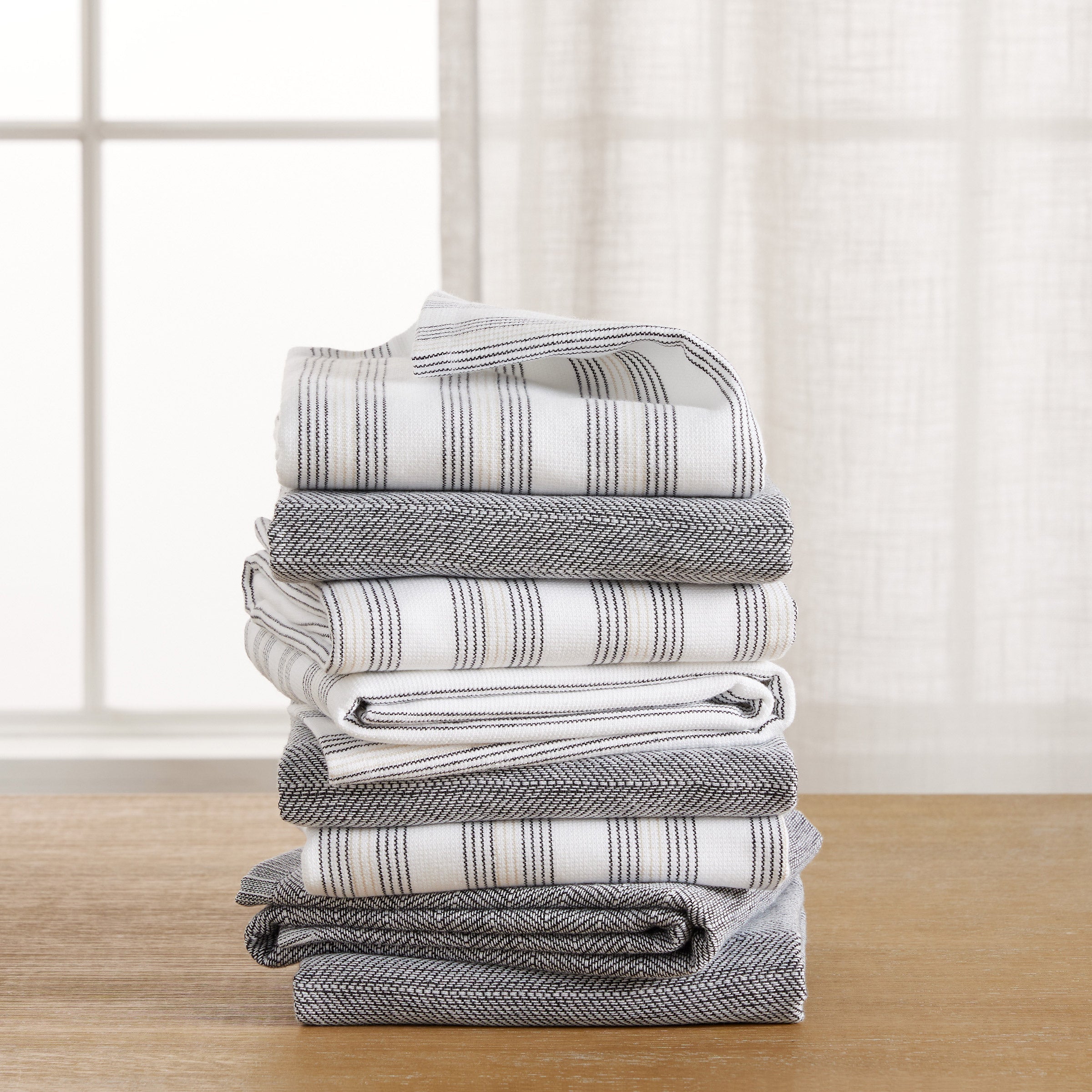 Chambray Stripe Kitchen Towels, 8-Piece Set