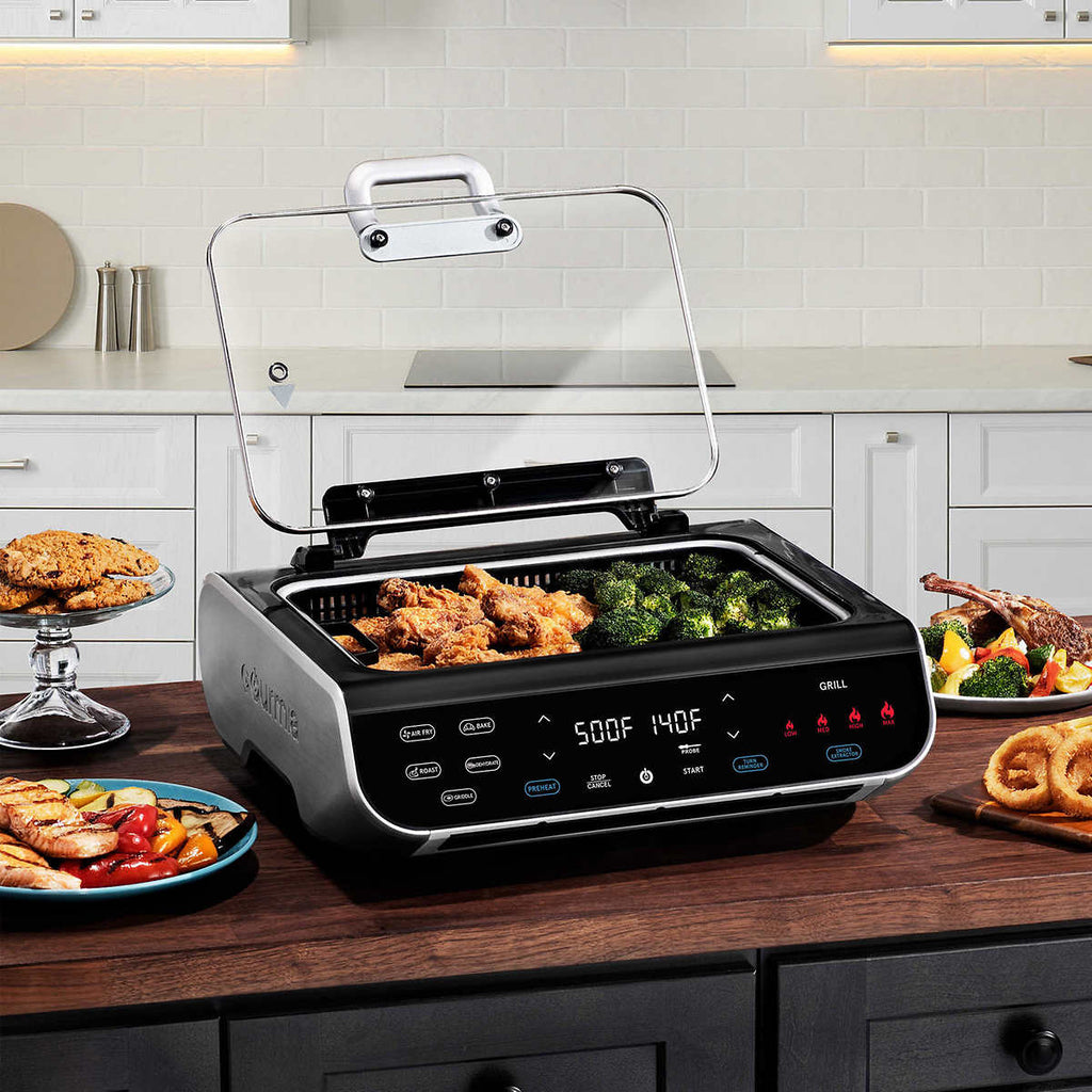 Gourmia FoodStation Smokeless Grill, Griddle, & Air Fryer with Integrated Temperature Probe