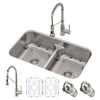 KRAUS 32" Undermount Double Bowl Kitchen Sink with 18" Commercial Kitchen Faucet