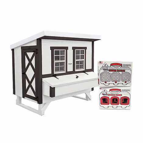 OverEZ Farmhouse Large Chicken Coop with Feeder and Waterer