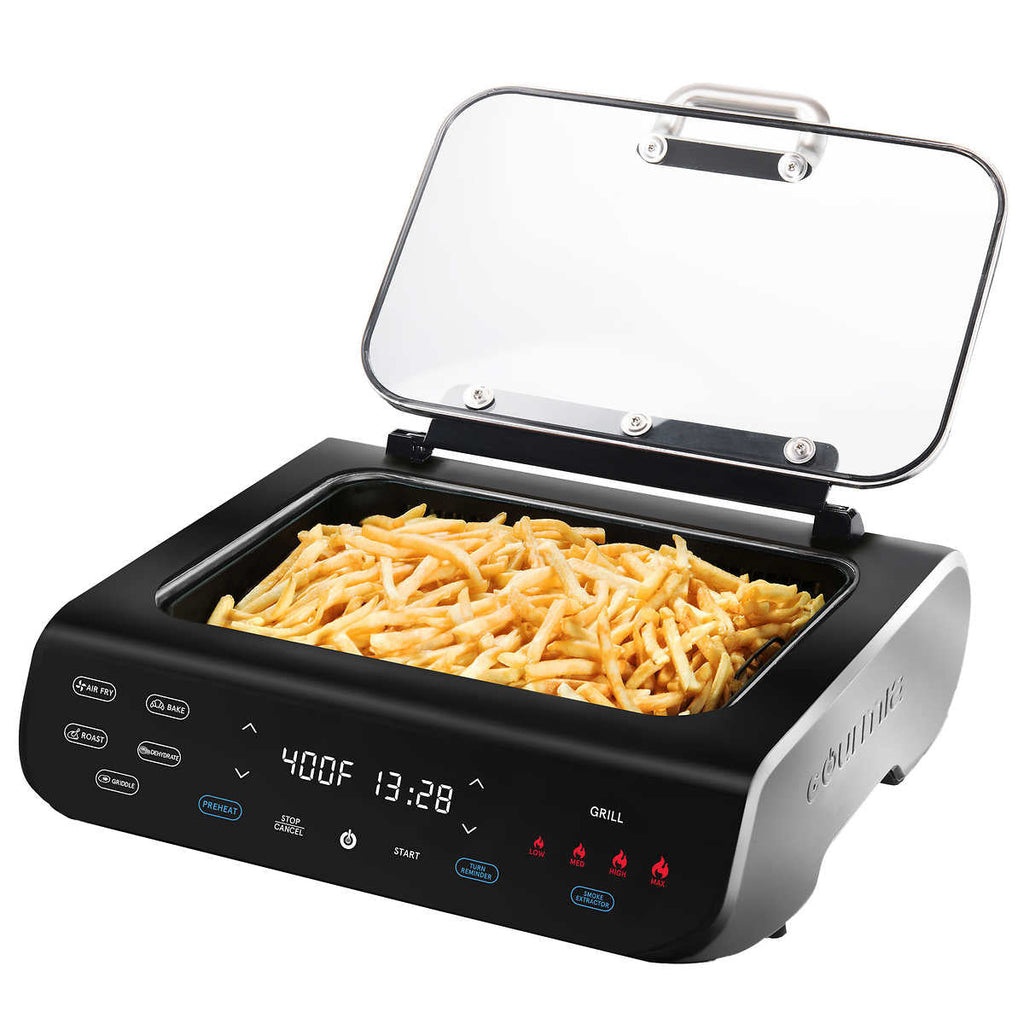 Gourmia FoodStation Smokeless Grill, Griddle, & Air Fryer with Integrated Temperature Probe