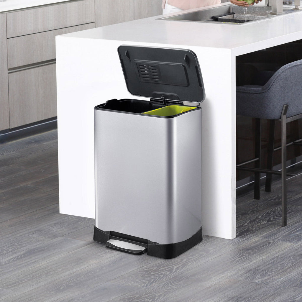 Neocube 50 Liter Dual Compartment 28 Liter and 18 Liter Stainless Steel Recycle and Trash Bin