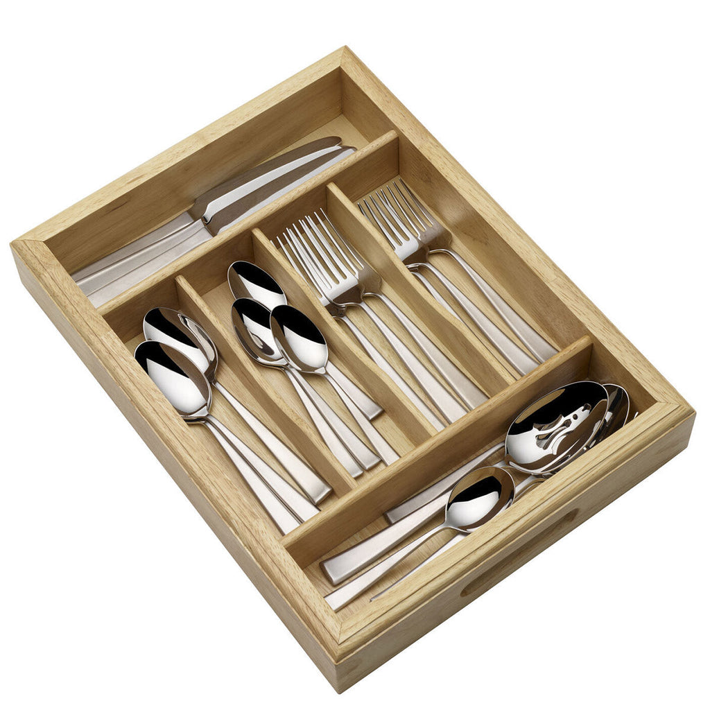 Mikasa Essex Satin 65-Piece Stainless Steel Flatware Set with Wood Caddy