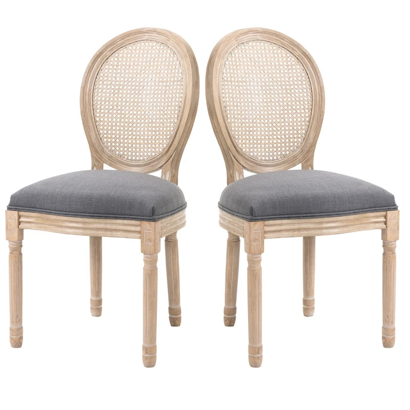 HOMCOM Vintage Armless Dining Chairs Set of 2, French Chic Side Chairs with Curved Backrest and Linen Upholstery for Kitchen, or Living Room, Grey