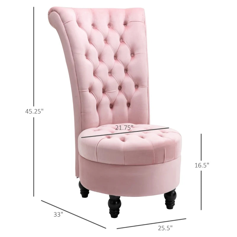 HOMCOM Retro High Back Armless Royal Accent Chair Fabric Upholstered Tufted Seat for Living Room, Dining Room and Bedroom, Pink