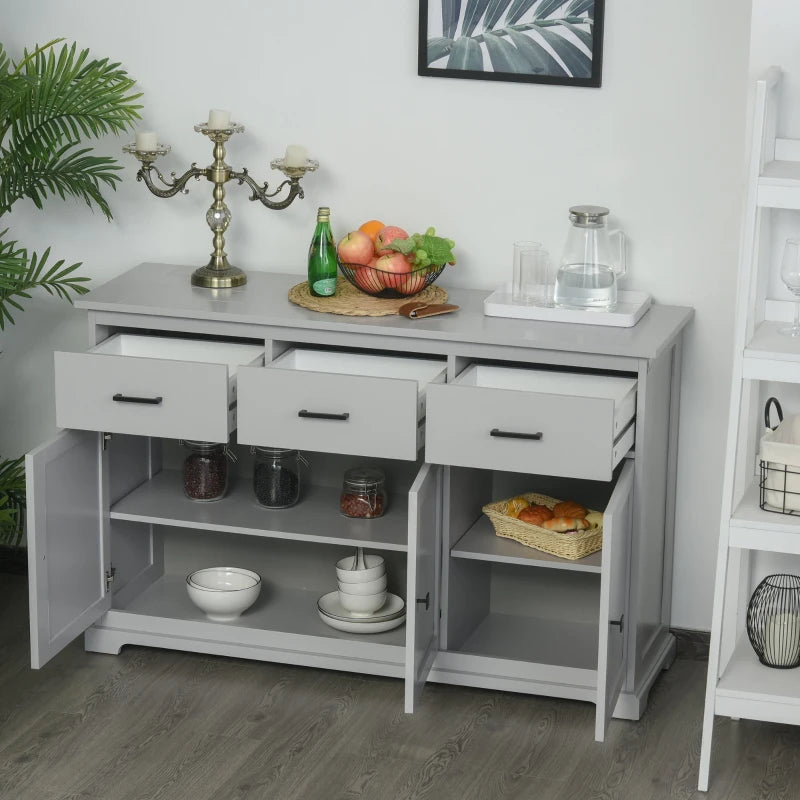 HOMCOM Buffet Storage Cabinet for Kitchen Dining Room Entryway with 2 Cabinets and 3 Drawers, Adjustable Shelves - Grey
