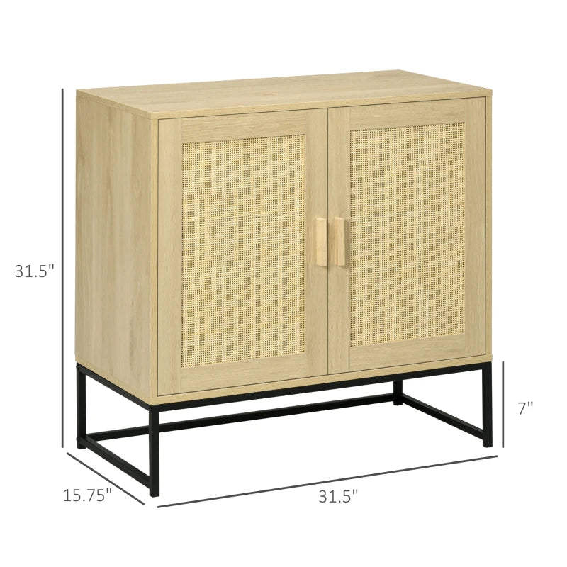 HOMCOM Sideboard Cabinet with Rattan Doors, Adjustable Shelf, Metal Base, Storage Cabinet for Living Room, Bedroom, Kitchen,