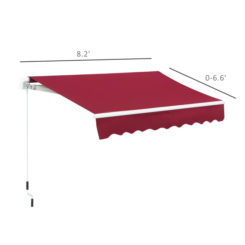 Outsunny 8' x 7' Patio Retractable Awning/Manual Exterior Sun Shade Deck Window Cover, Wine Red