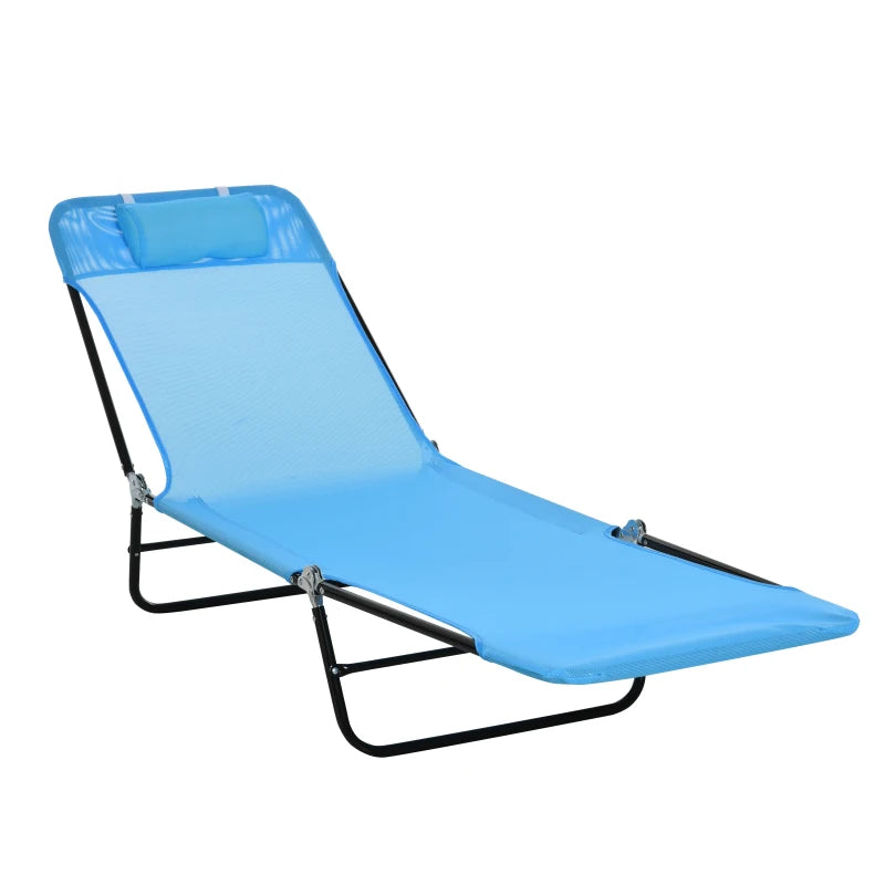 Outsunny Folding Chaise Lounge Pool Chairs, Outdoor Sun Tanning Chairs with Pillow, Reclining Back, Steel Frame & Breathable Mesh for Beach, Yard, Patio, Black-2
