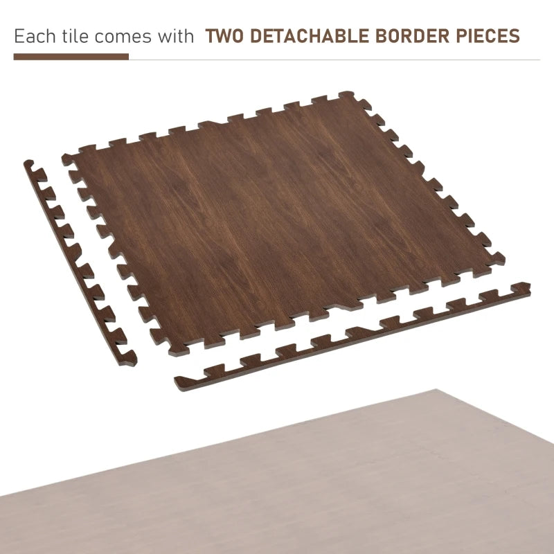 HOMCOM Puzzle Floor Tiles, Interlocking EVA Foam Mats w/ Borders Pack of 18, Brown