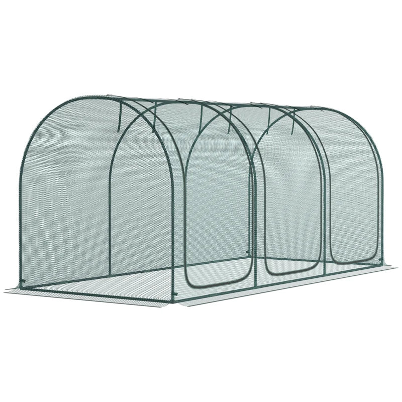 Outsunny 9' x 4' Crop Cage, Plant Protection Tent with Three Zippered Doors, Storage Bag and 6 Ground Stakes, for Garden, Yard, Lawn, Green