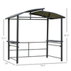 Outsunny 8'x5' BBQ Grill Gazebo with 2 Side Shelves, Outdoor Double Tiered Interlaced Polycarbonate Roof with Steel Frame, Brown