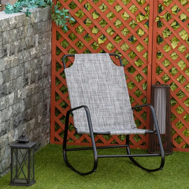 Outsunny Garden Rocking Chair, Outdoor / Indoor Sling Rocker for Patio, Balcony, Porch, Grey