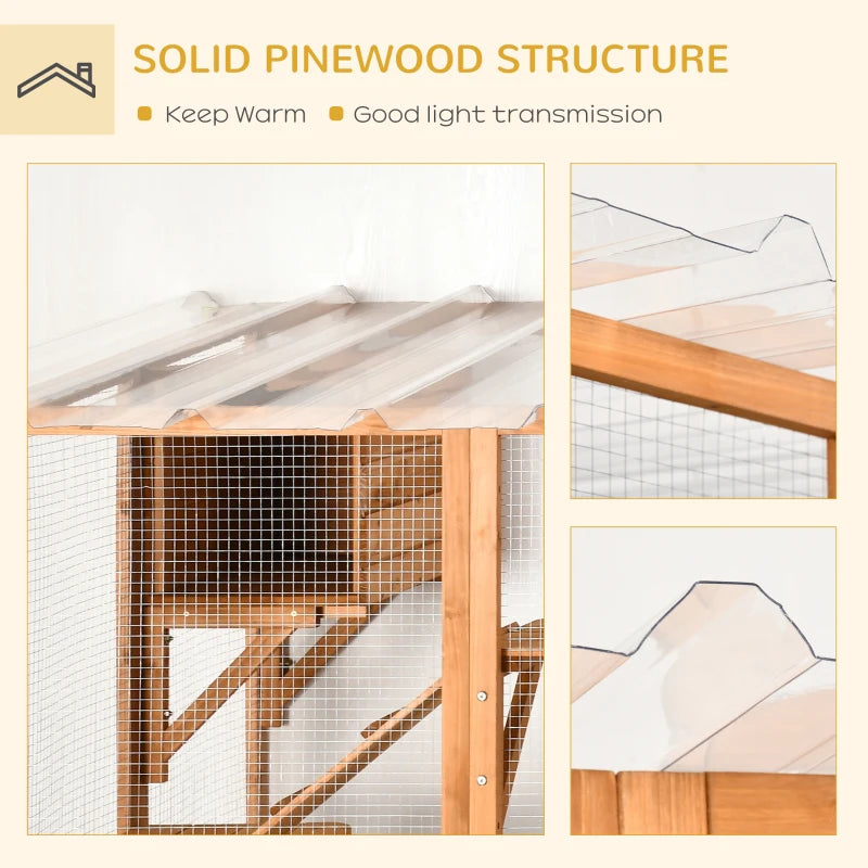 PawHut Catio Playground Cat Window Box Outside Enclosure, Wooden Outdoor Cat House with Weather Protection Roof for Multiple Kitties, Cat Shelter Kitten Playpen with Shelves & Bridges