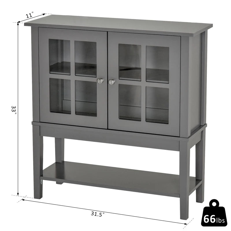 HOMCOM Coffee Bar Cabinet, Modern Sideboard Buffet Cabinet, Kitchen Cabinet with 2 Glass Doors, Adjustable Inner Shelving and Bottom Shelf, Grey