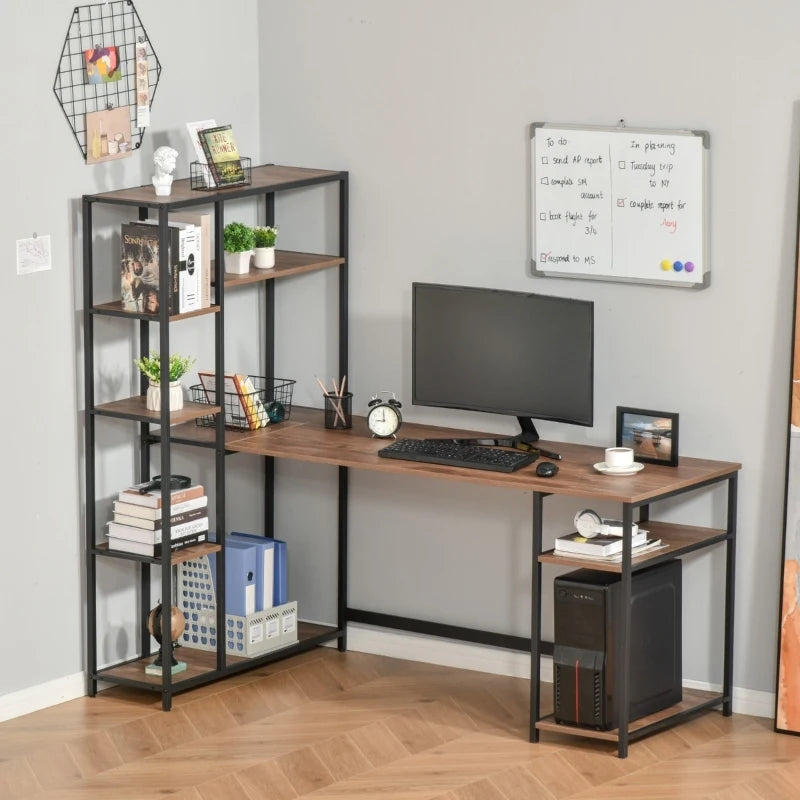 HOMCOM Retro Industrial Computer Workstation Office Desk with Storage Shelf, Multi-function for Home Office - Oak