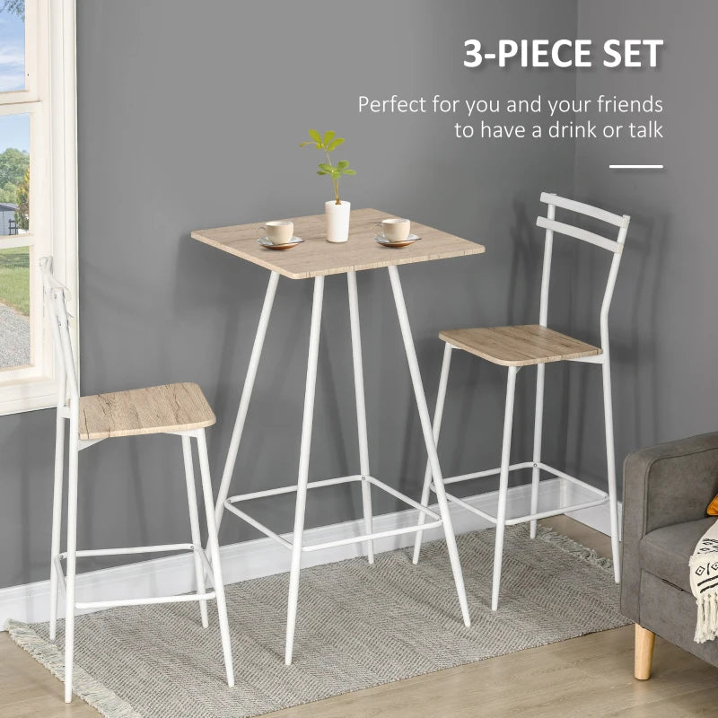 HOMCOM 3 Piece Industrial Dining Table Set, Bar Height Bar Table and Chairs Set with Footrests for Bistro, Pub, White and Brown
