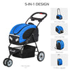 PawHut Dog Stroller 5 in 1 with Brakes Carrier Bag Mesh Windows for Small Animals