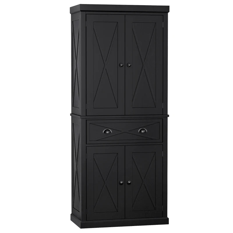 HOMCOM 6ft Tall Wood Kitchen Storage Cabinet with Adjustable Shelves, 2 Wood Pantries, Drawer and Sturdy Design - Black