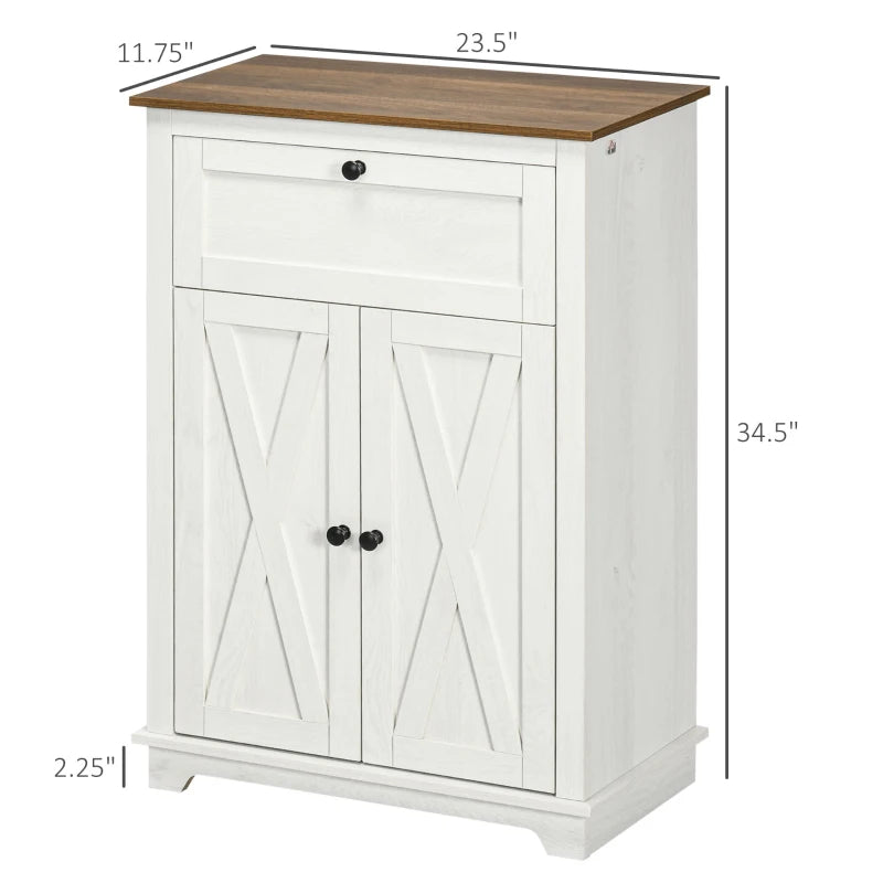 HOMCOM Farmhouse Sideboard Storage Cabinet with Doors and Drawer for Kitchen, Living room, 23.5"x11.75"x34.5", White
