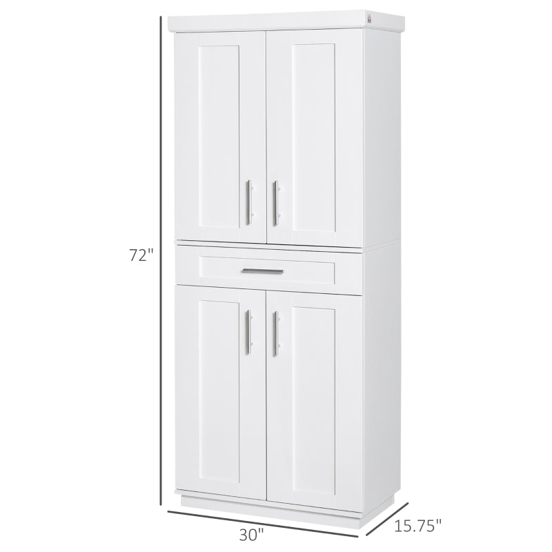HOMCOM Modern Kitchen Pantry Freestanding Cabinet Cupboard with Doors and Drawer, Adjustable Shelving, White