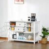 HOMCOM Sideboard Buffet Cabinet, Kitchen Cabinet, Coffee Bar Cabinet with Glass Doors, Drawers and Adjustable Shelves, White