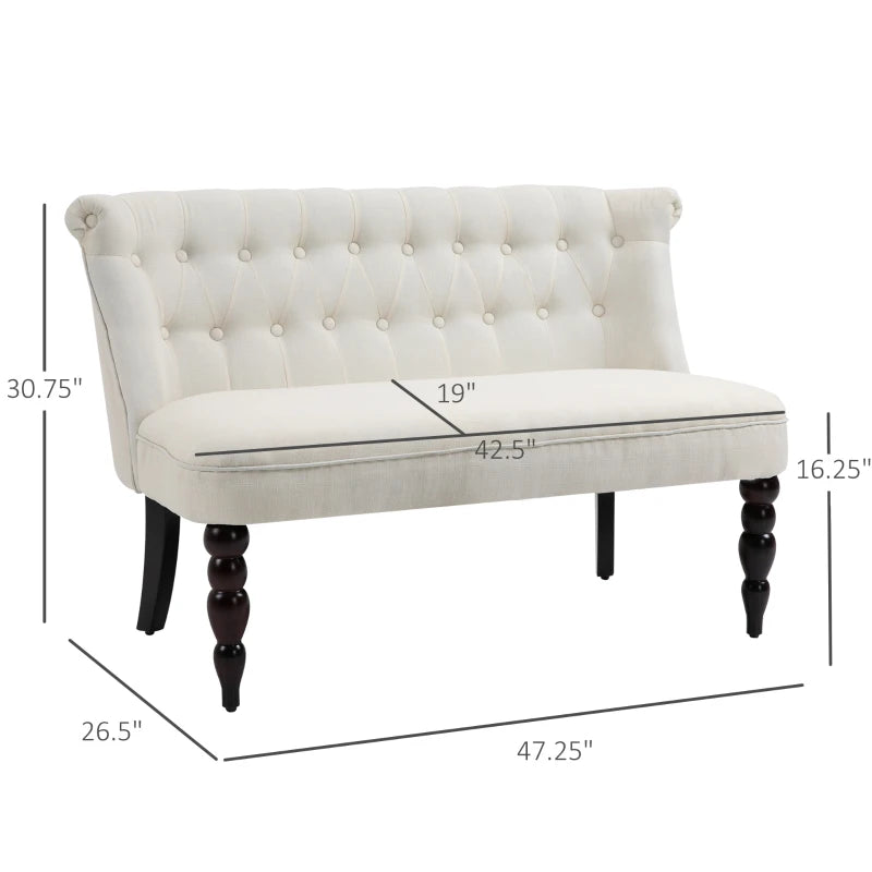 HOMCOM Upholstered Armless Fabric Loveseat with Button Tufted Design for Living Room with Wood Legs, Cream White