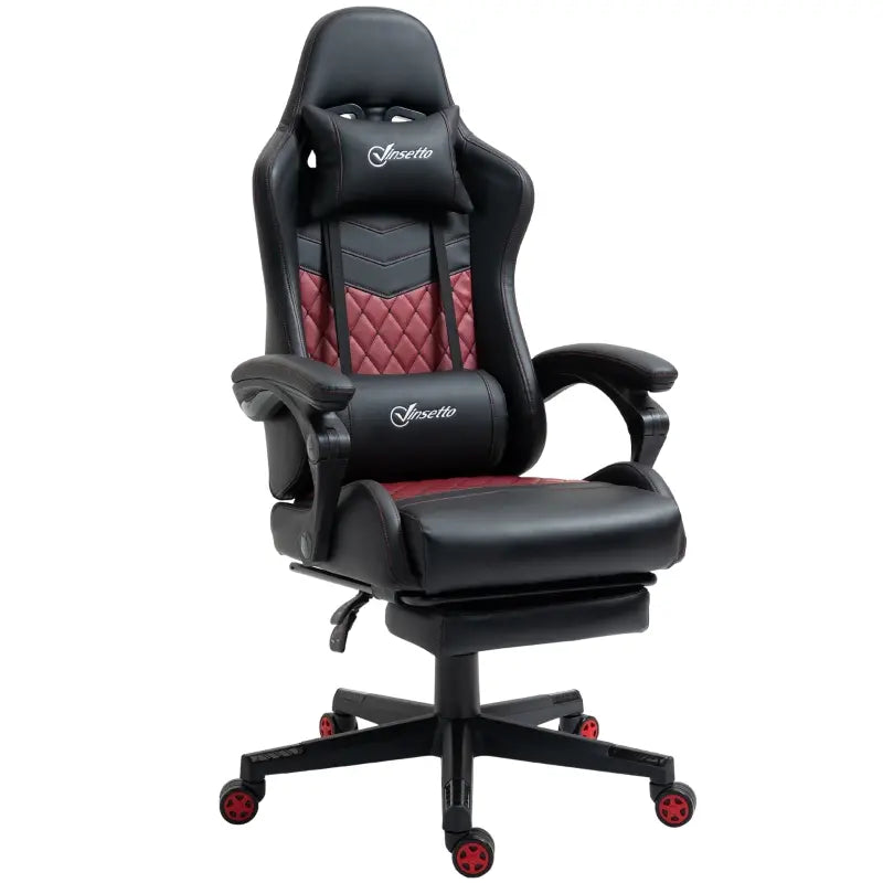 Vinsetto Racing Gaming Chair Diamond PU Leather Office Gamer Chair High Back Swivel Recliner with Footrest, Lumbar Support, Adjustable Height, Red