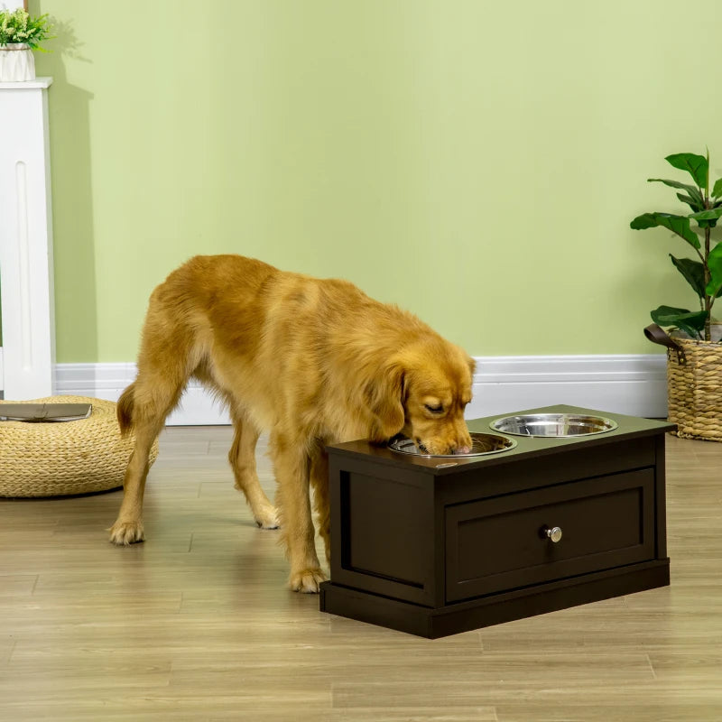 Pawhut Large Elevated Dog Bowls With Storage Cabinet Containing