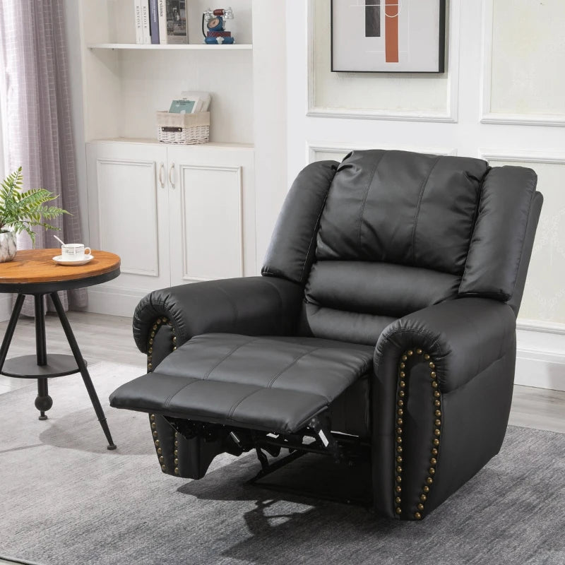 HOMCOM Manual Recliner Sofa With Footrest Armchair Cushion Padded Seat With Armrest Living Room Furniture PU - Black